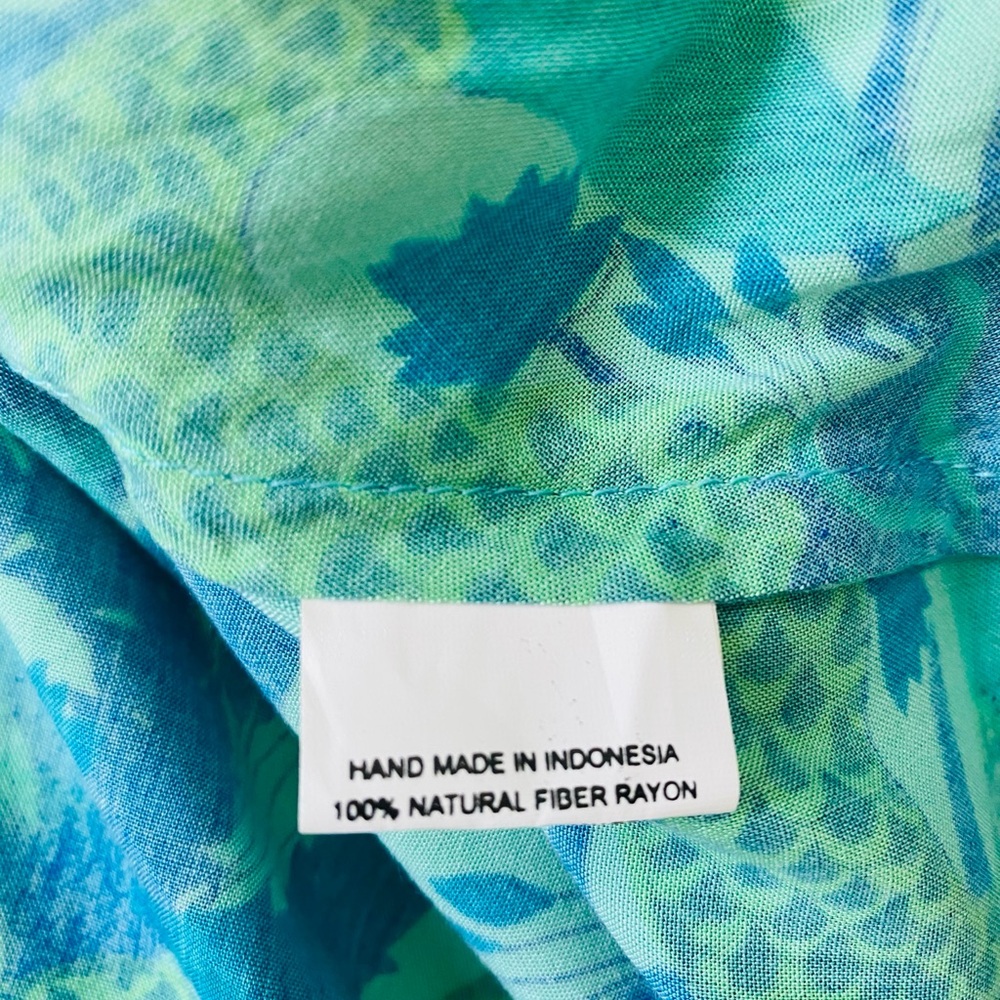 Rainbow Teal & Aqua Floral Mini Dress - Abstract Print - Size L - Picture 10 of 10